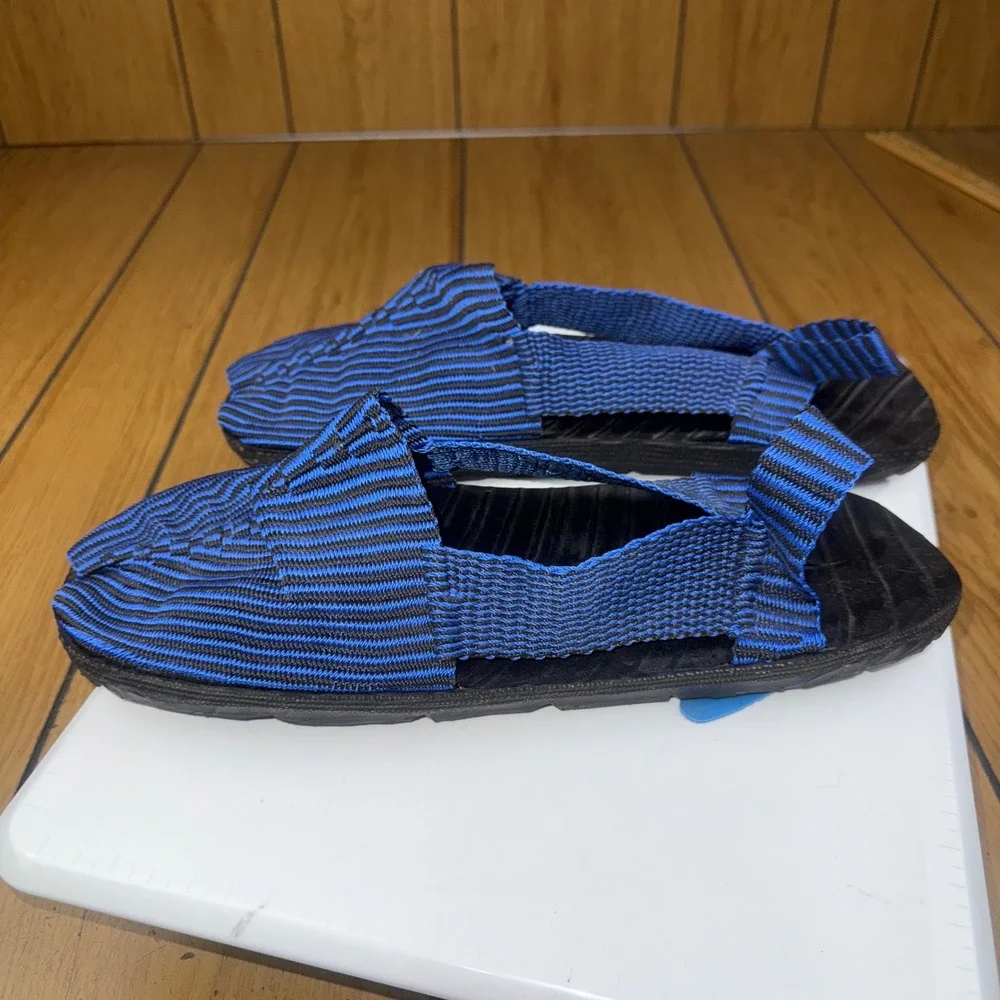 Alpargatas Blue Striped Elastic Slip On Sandals nylon y tire soles venezuela‎